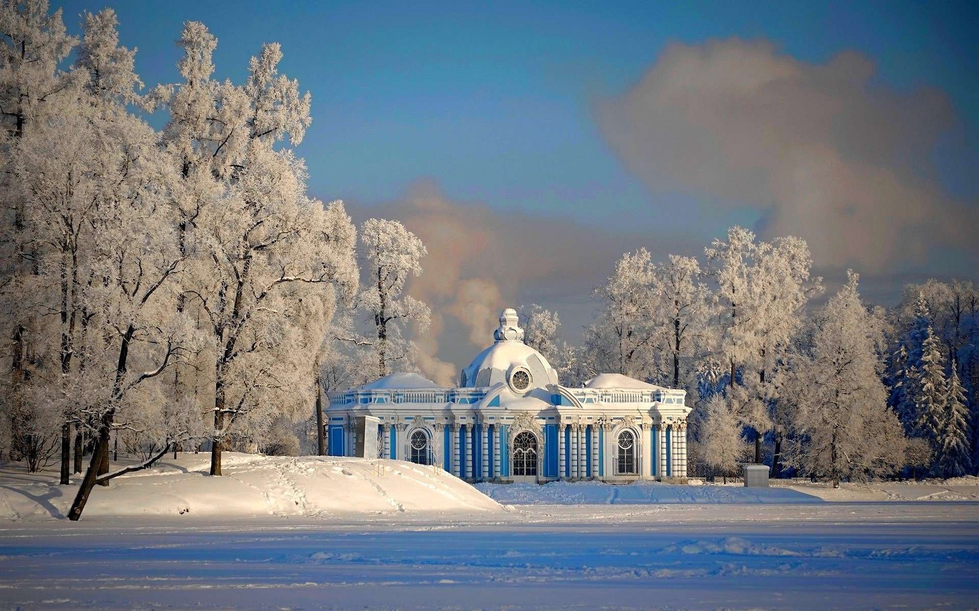 tsarskoïe selo palais pavillon paysage neige hiver château