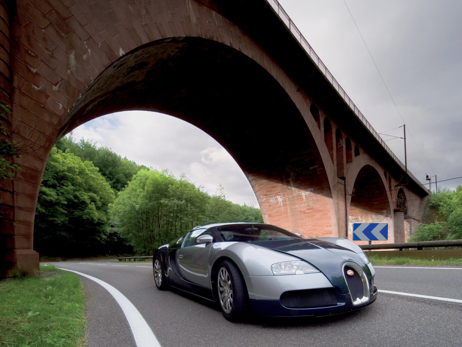 bugatti veyron bogen brücke straße bäume