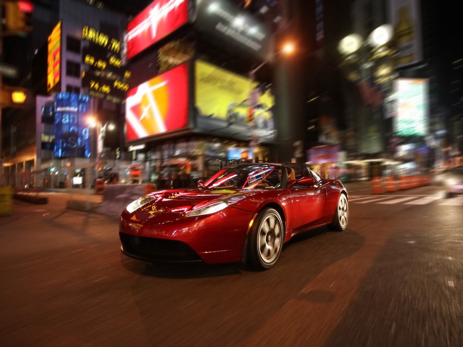 voiture rouge ville lumières mouvement