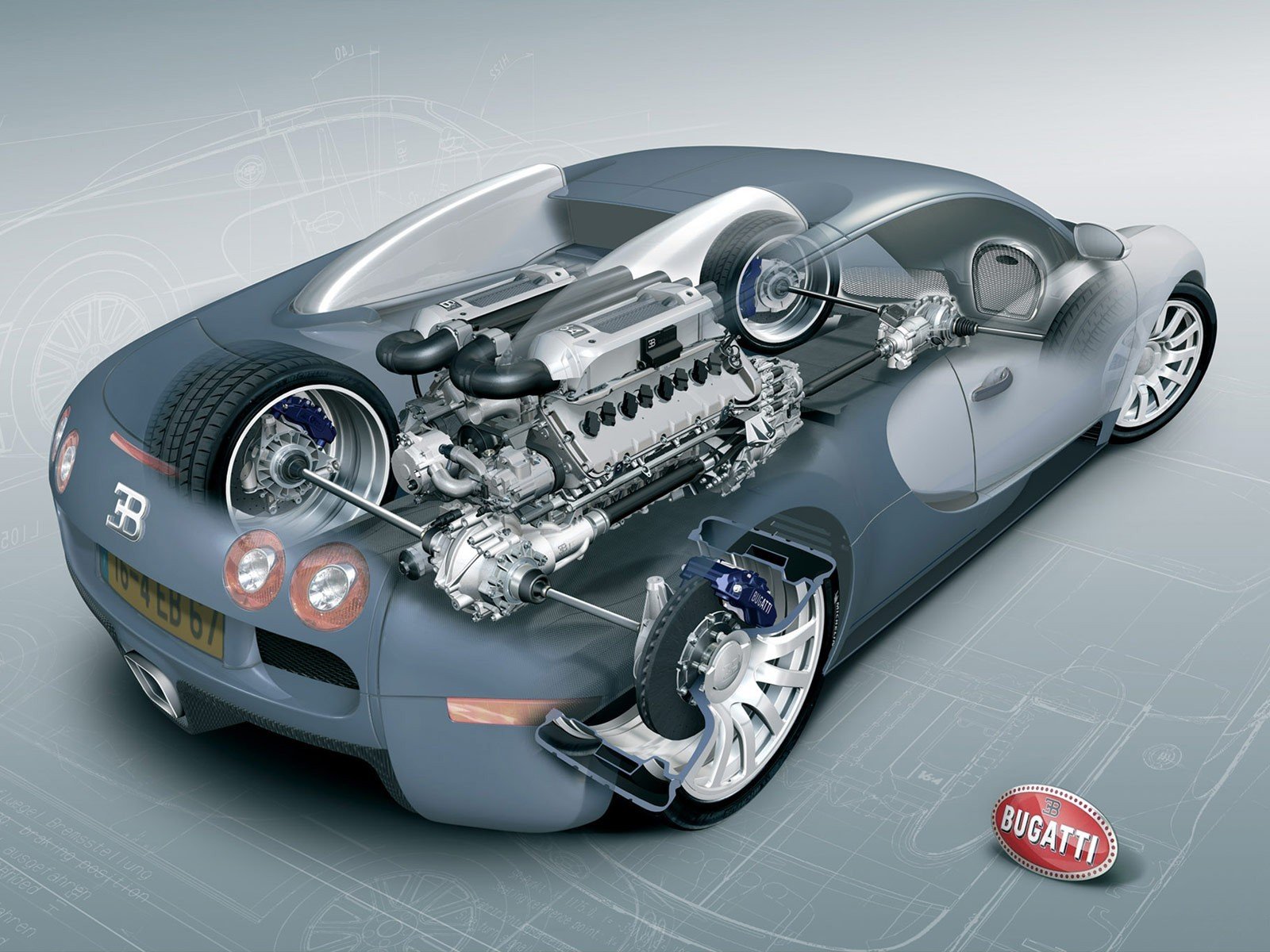 bugatti veyron diagrama dibujo motor