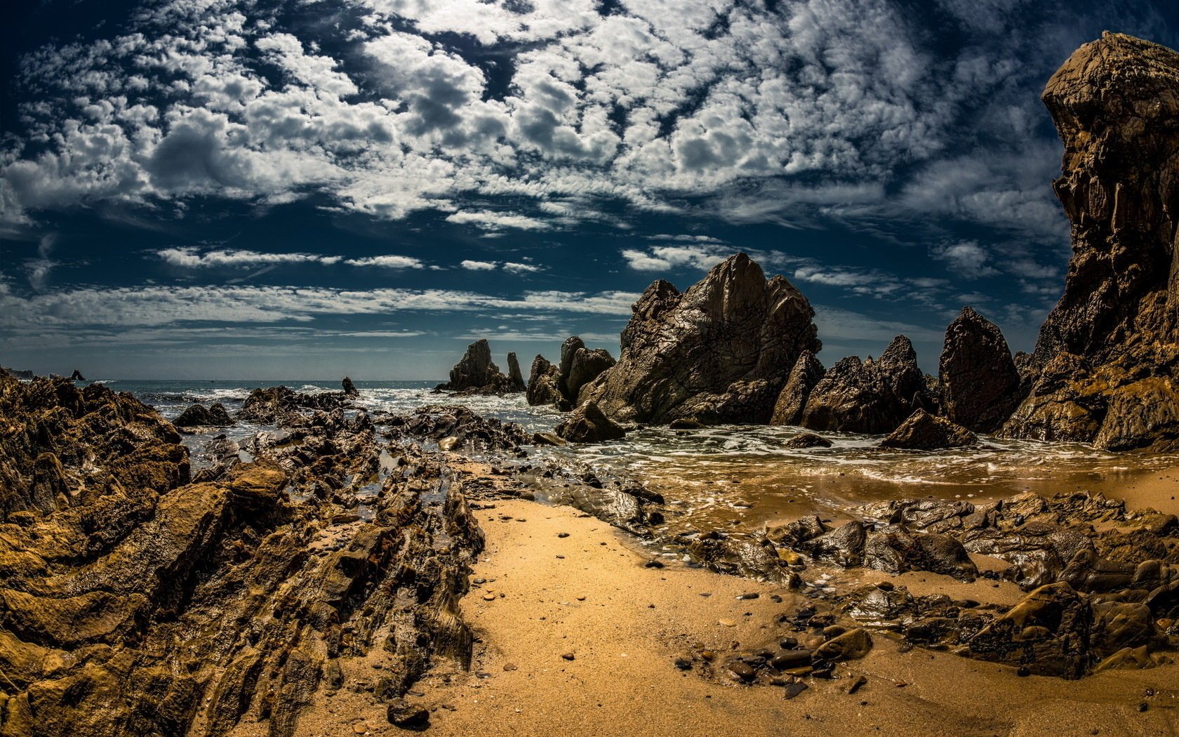 rocks landscape sea sunset