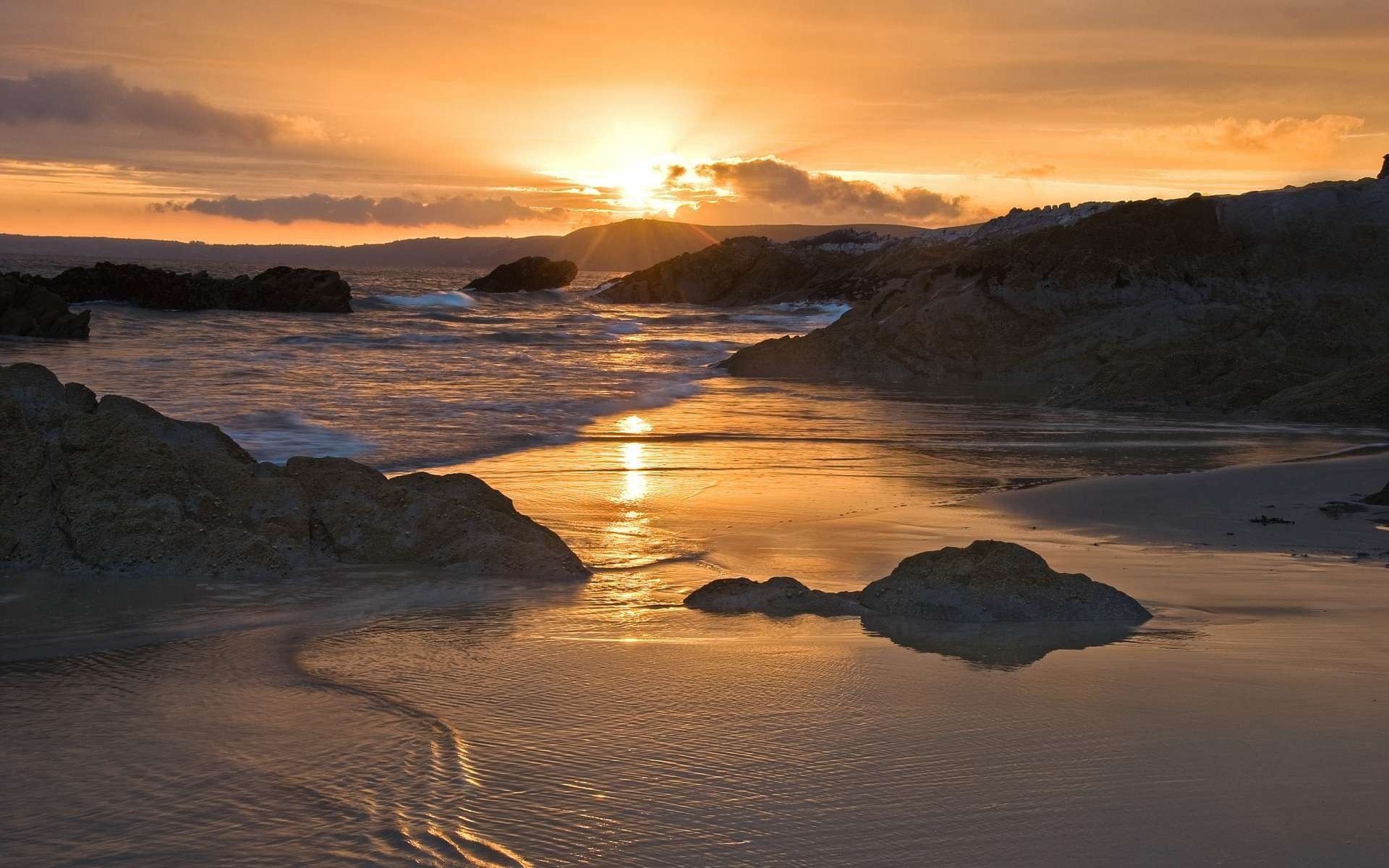 paysage mer plage coucher de soleil