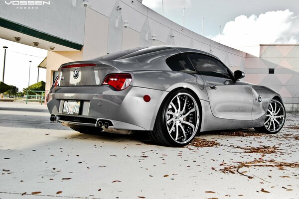 BMW car in shiny silver color