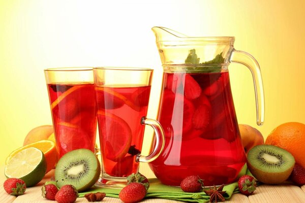 Compote in a jug of Lime, kiwi and strawberries