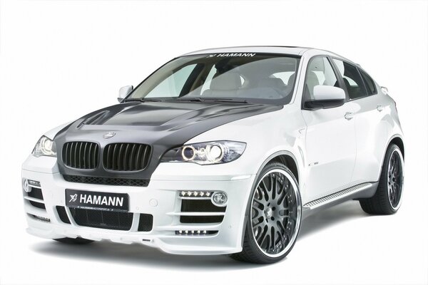 White bmw car with black hood