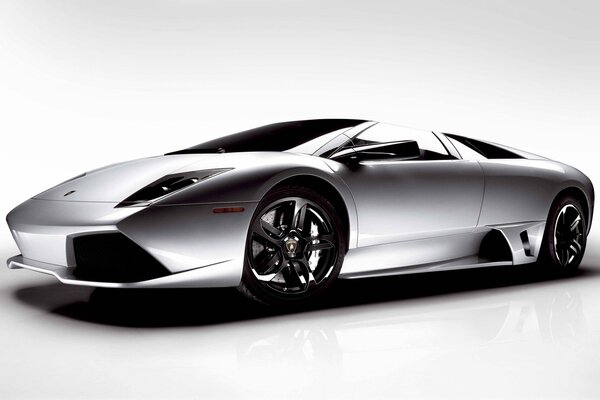 Lamborghini argento lucido su sfondo bianco