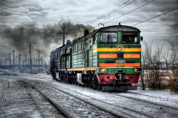 Winter Eisenbahn Fahrt Lokomotive