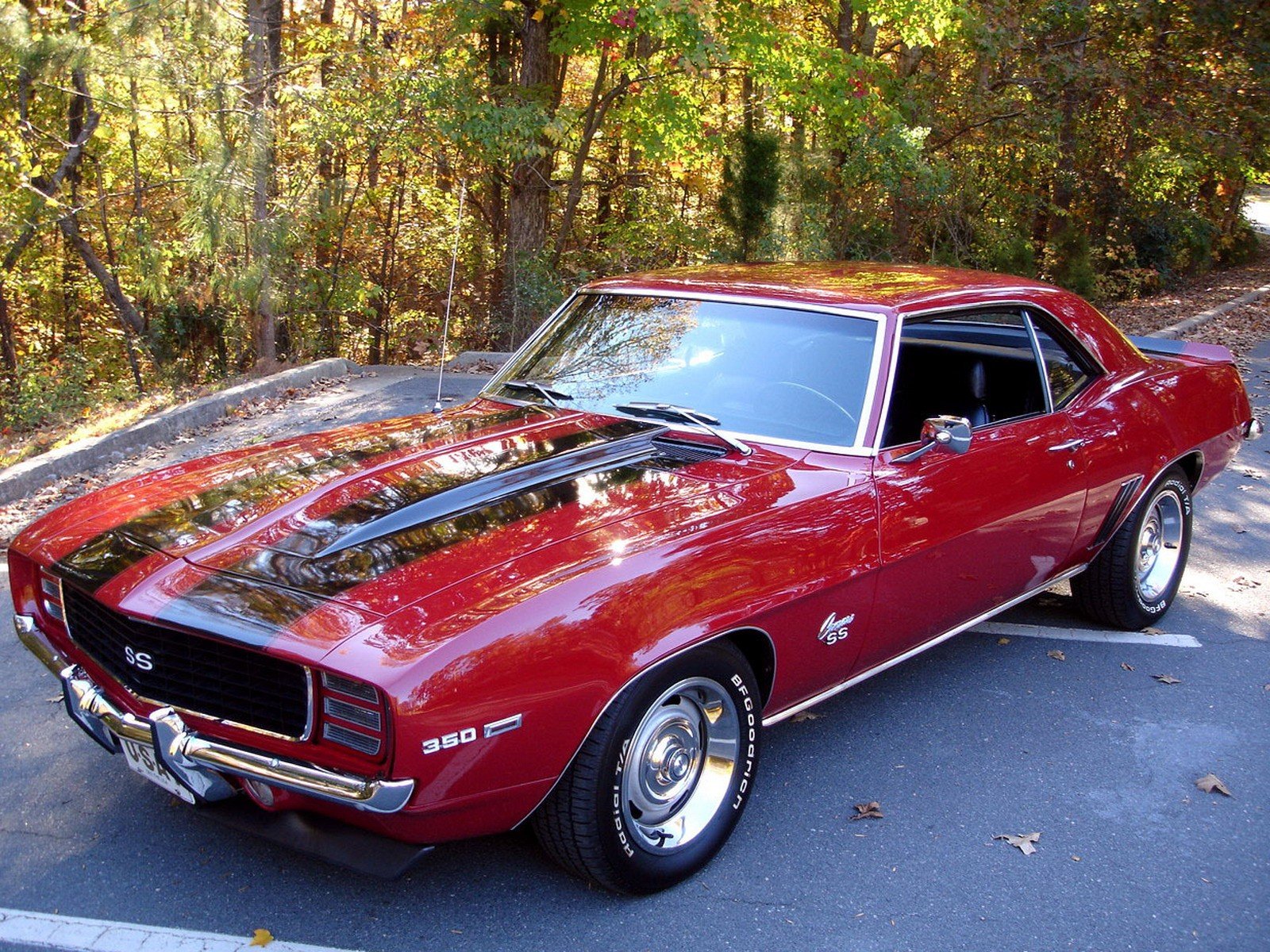 parking red camaro