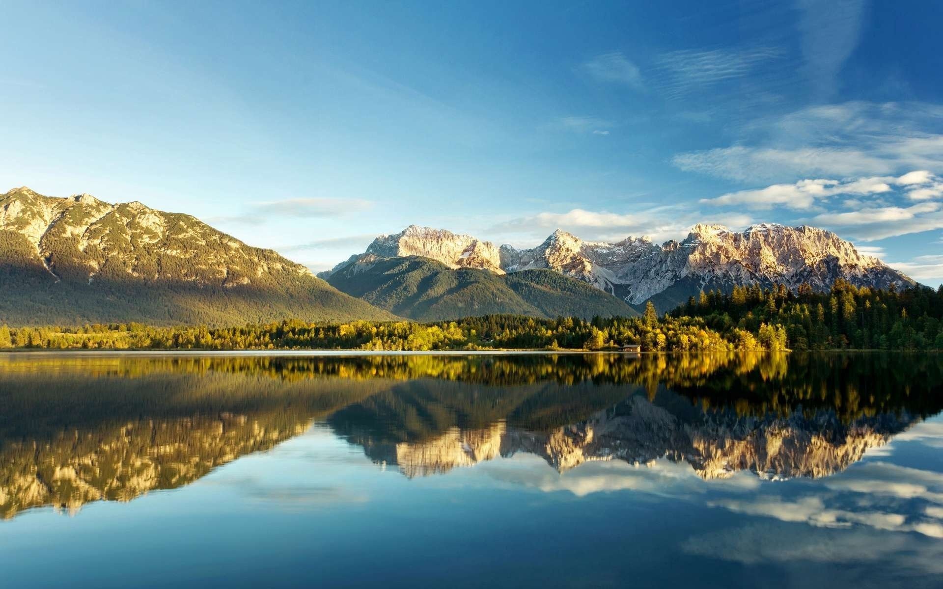 landscape mountains lake reflection