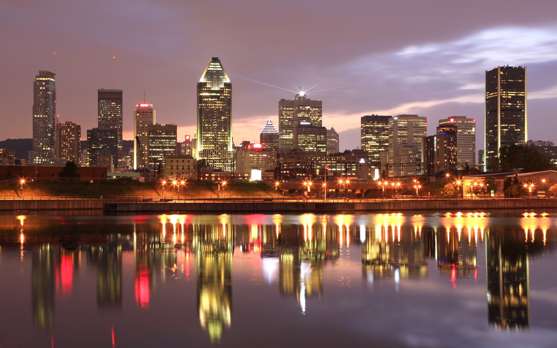 canada montreal night lights reflection