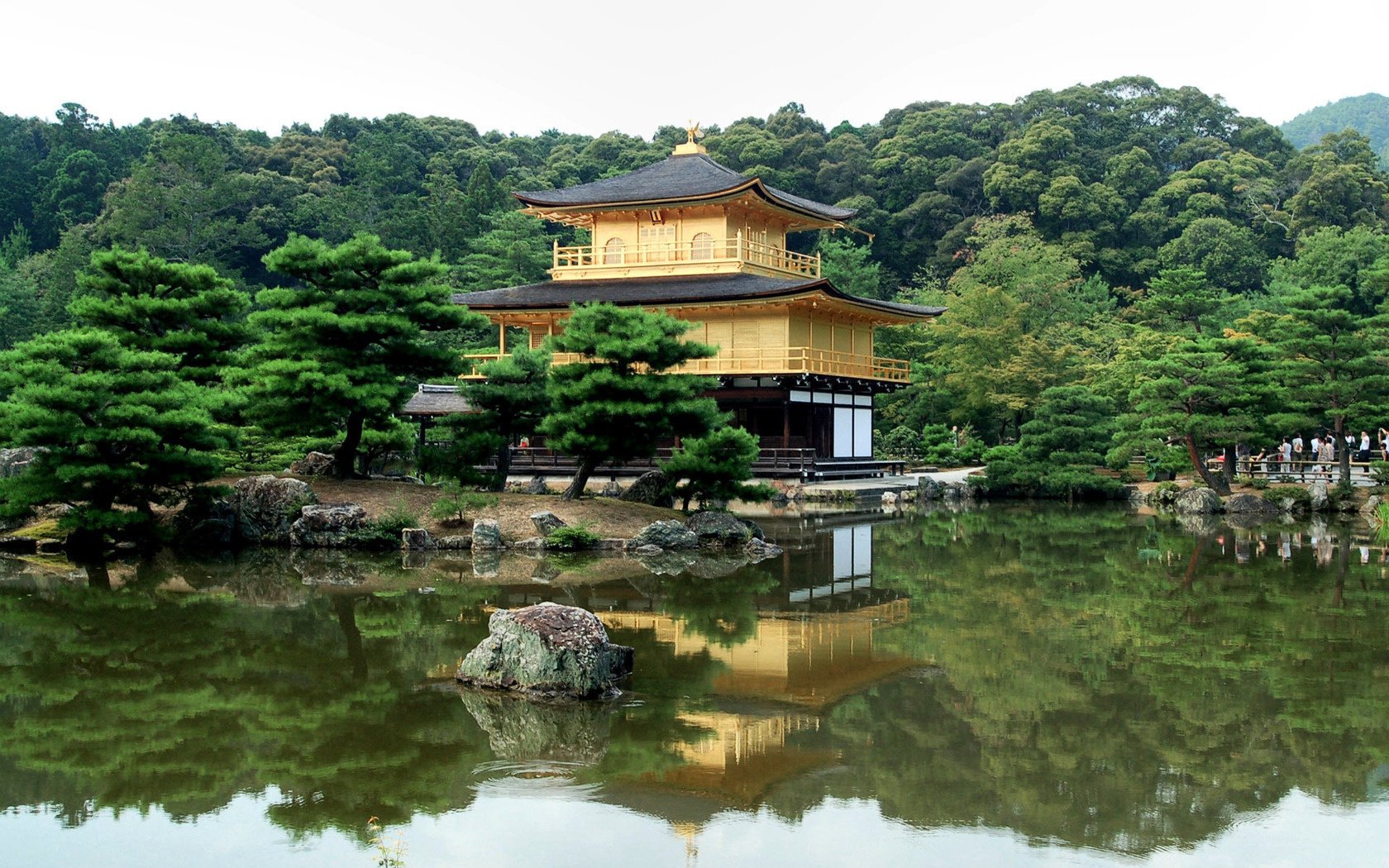 japan trees river pagoda