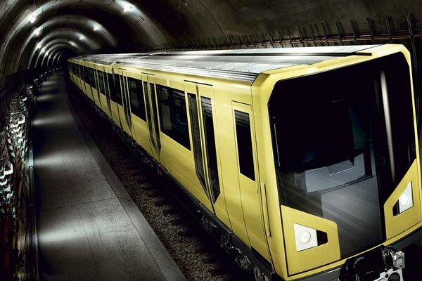 U-Bahn-Zug Tunnel gelb