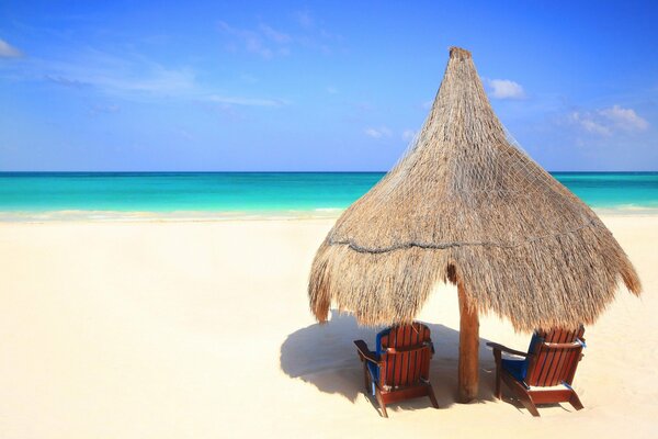 Relaxing on the beach by the sea in the shade