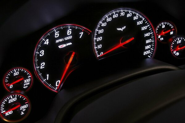 Image of the dashboard and steering wheel from the corvette