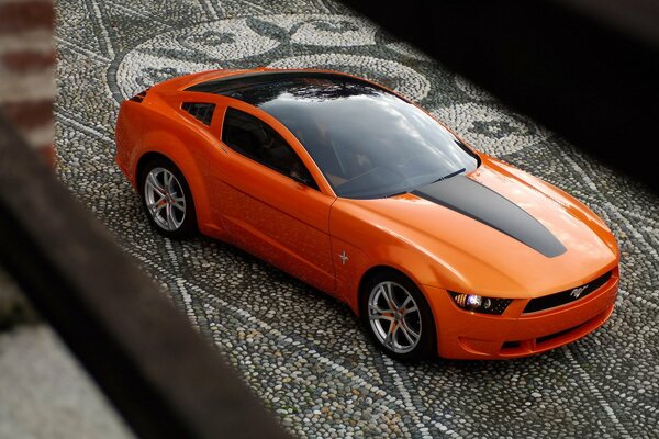 Beautiful orange car on the pavement