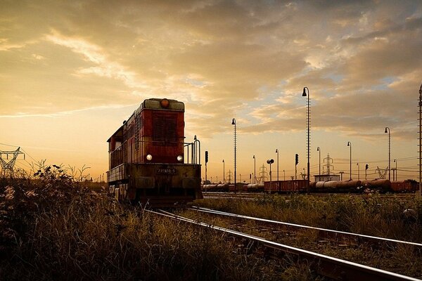 Locomotive on the railway heavy industry