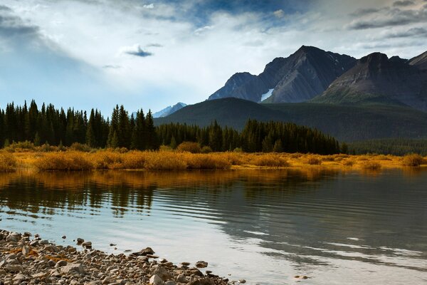 Autumn landscape with a lake in a mountainous area