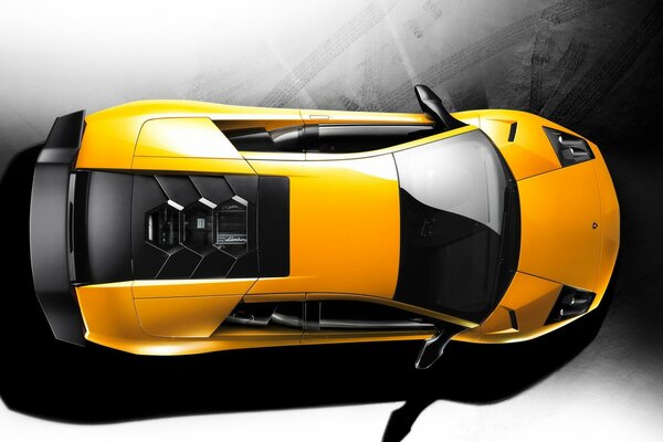 Voiture de couleur jaune lambarghini vue de dessus