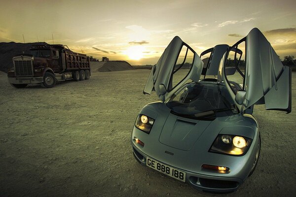 Stylish car with opening doors to the top