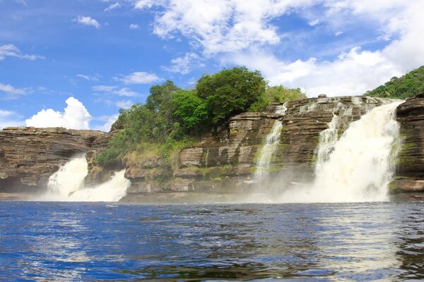 Beautiful and fascinating waterfall in summer