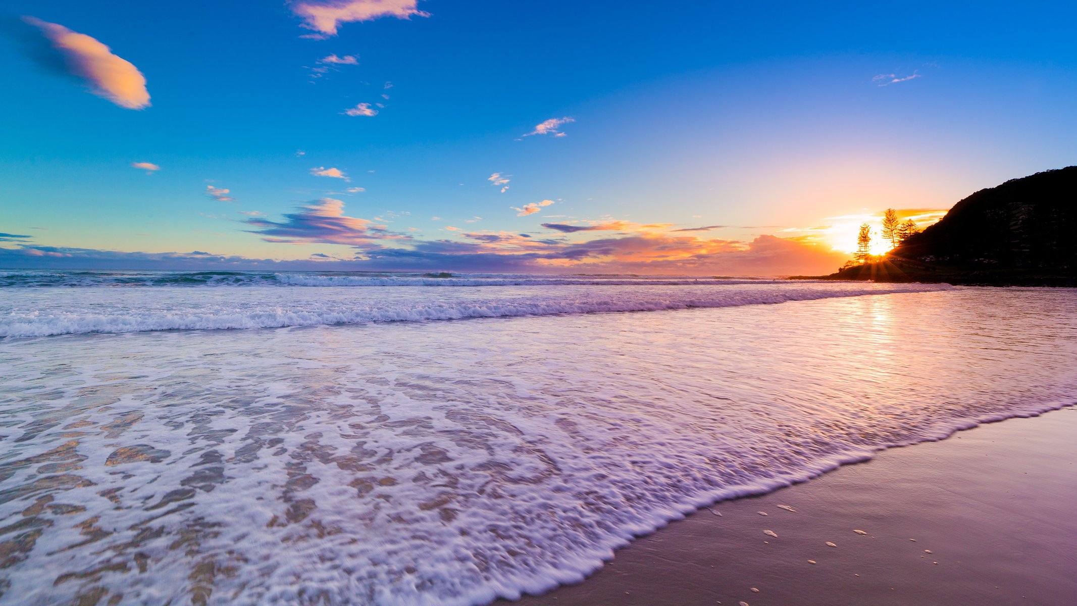 onde costa oceano cielo tramonto