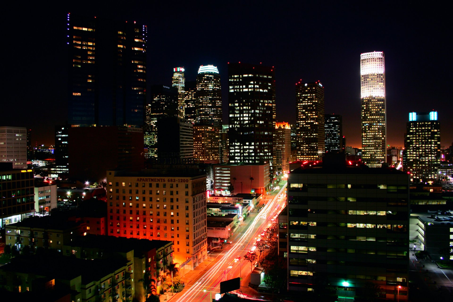 los ángeles edificios noche luces