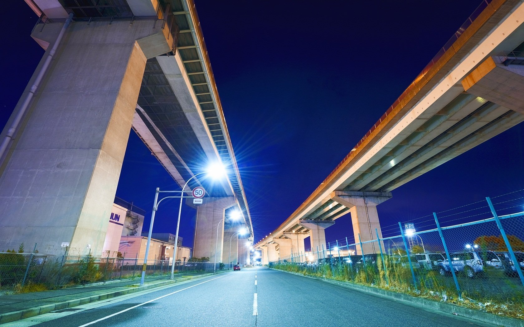 japan nagoya brücken straße nacht lichter autos