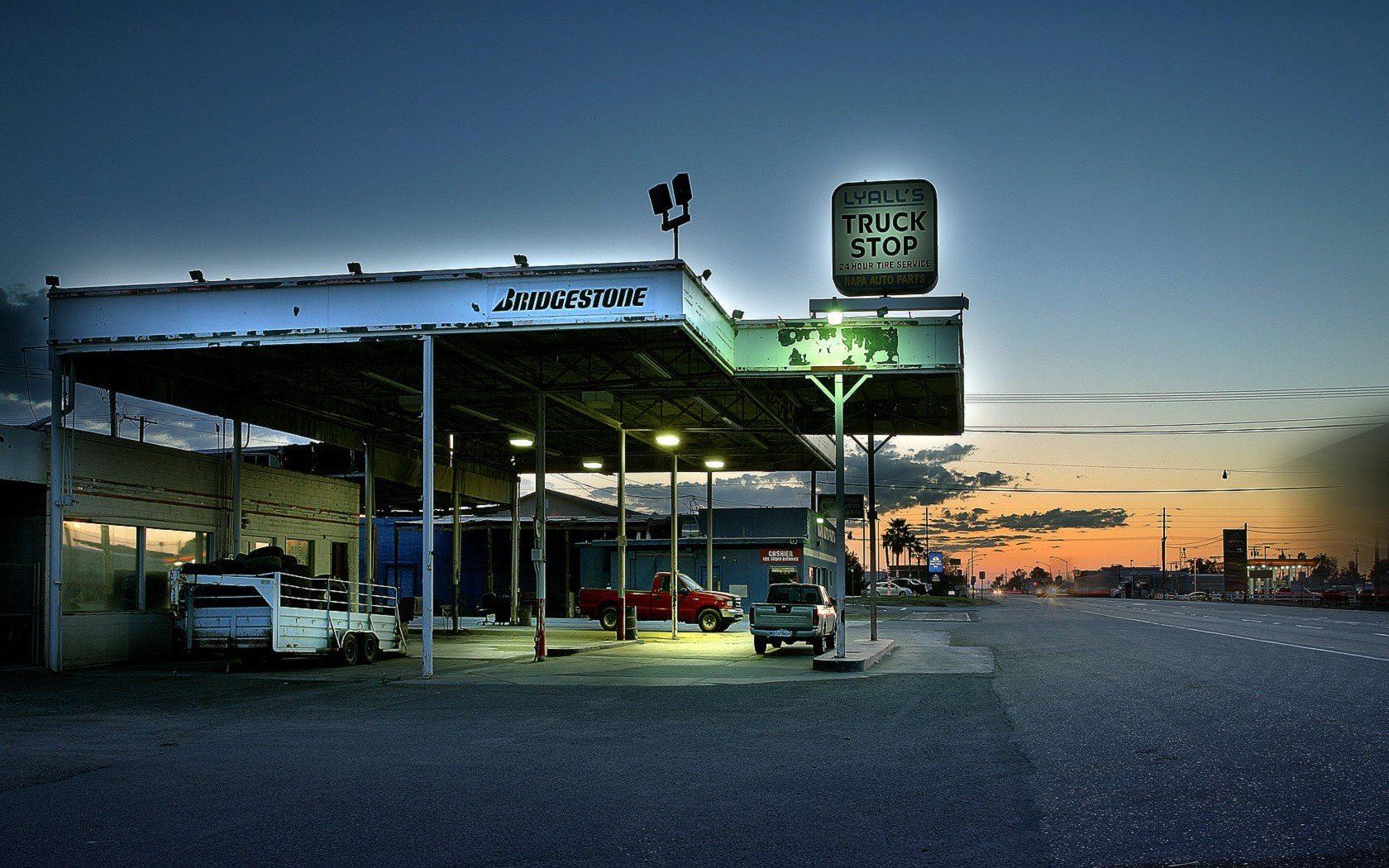 truck parking road night