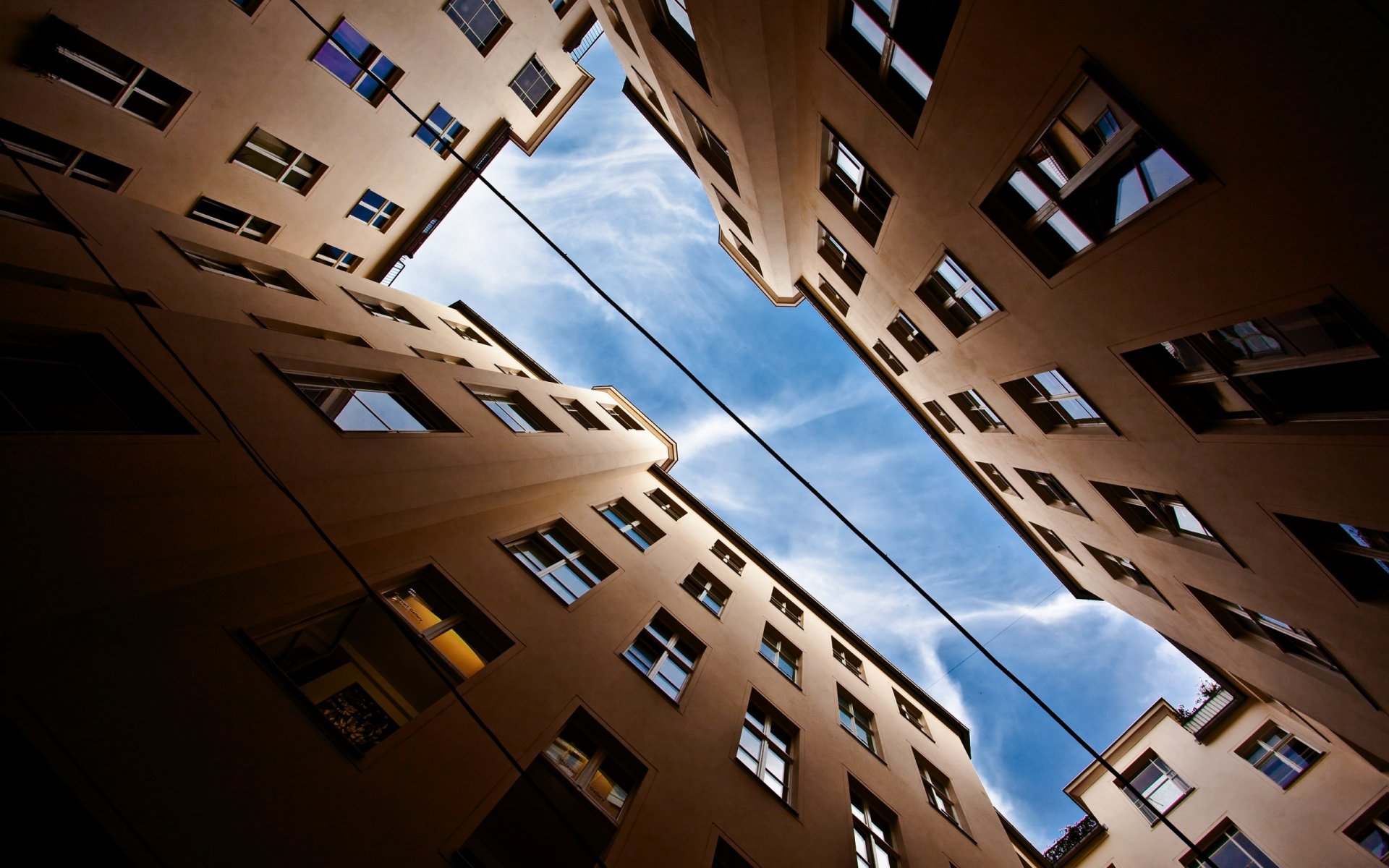 house sky clouds window