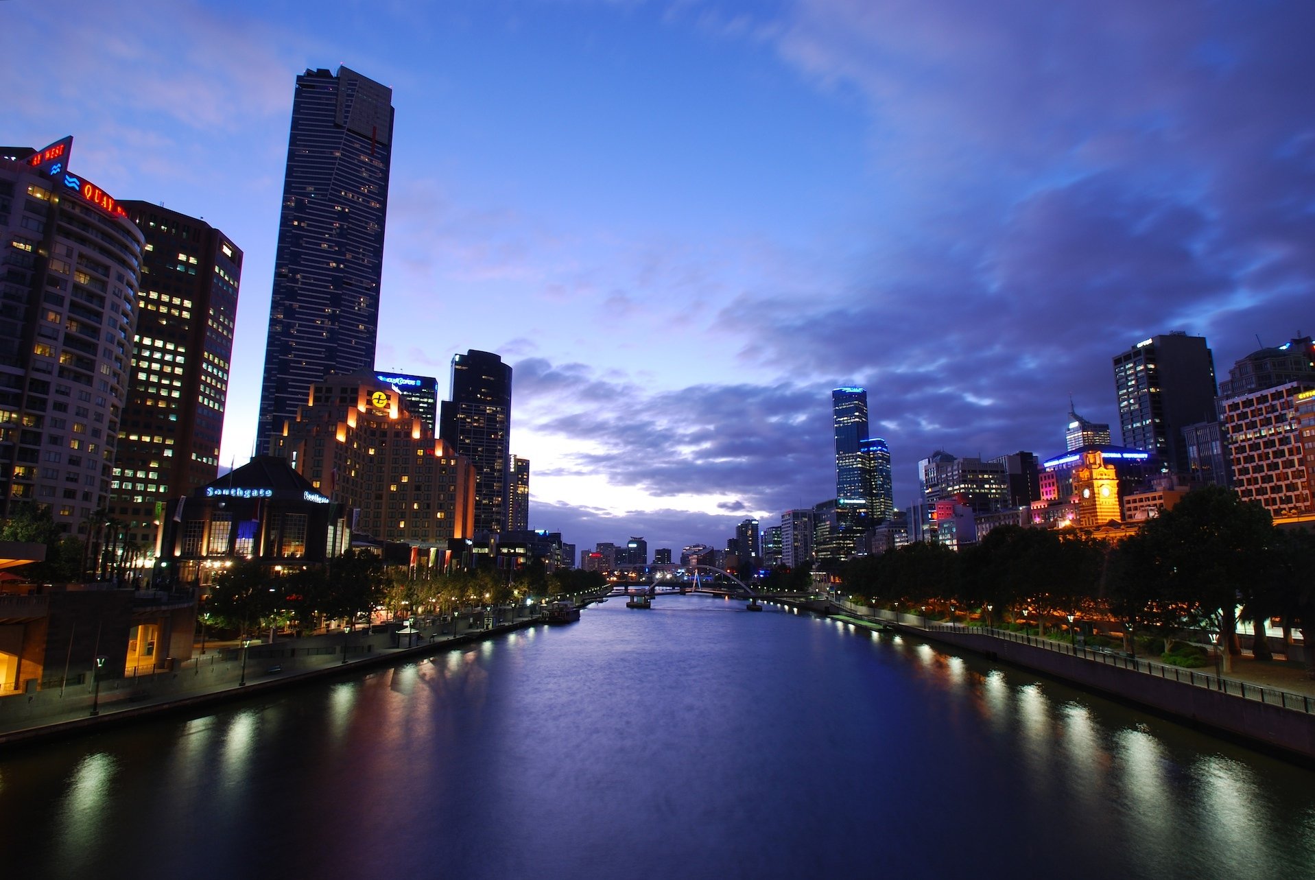 yarra crepuscolo melbourne crepuscolo fiume edifici