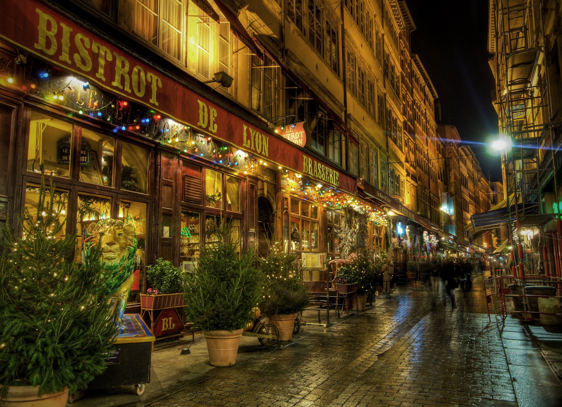 lyon frankreich straße nacht menschen