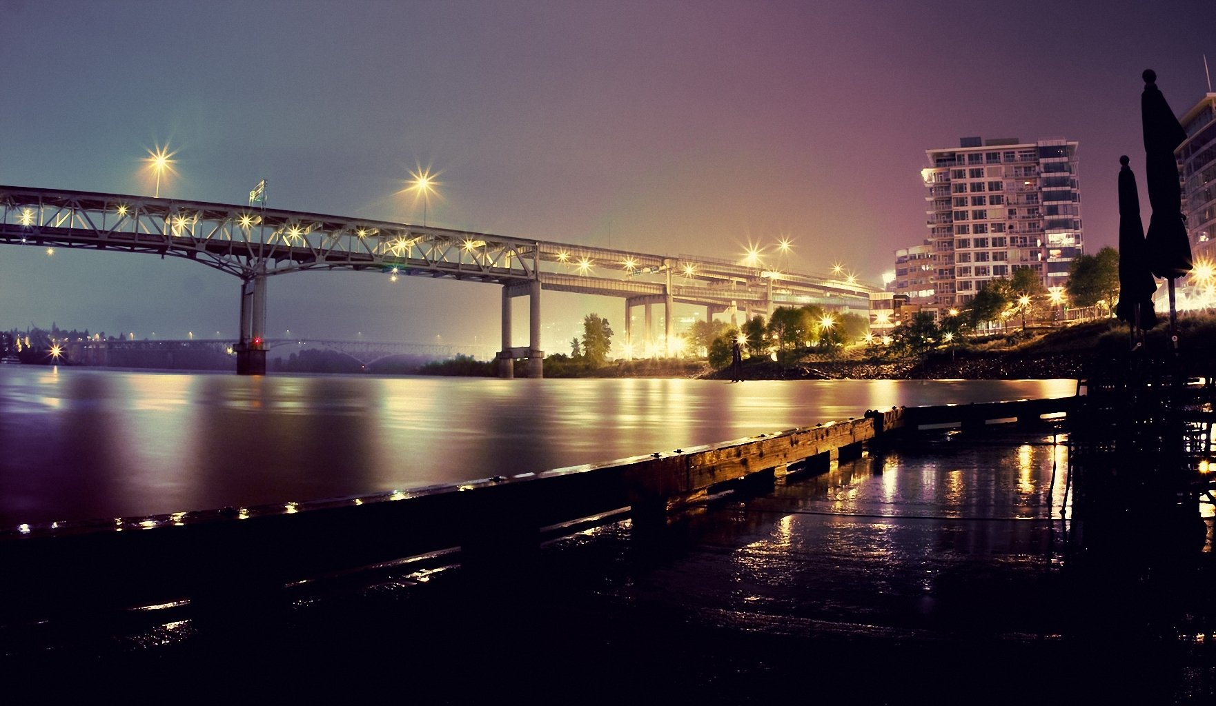 portland oregon río puente noche luces