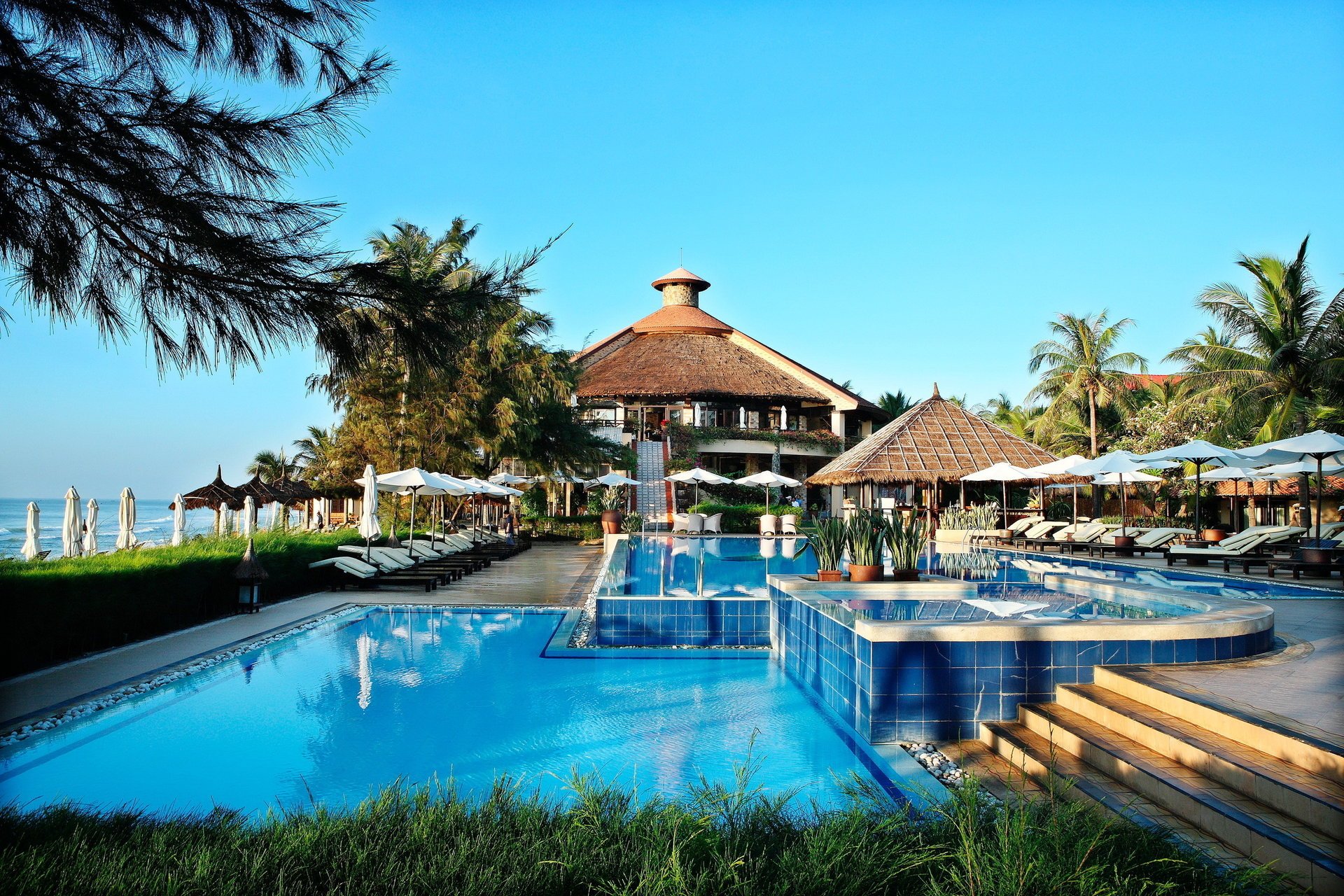 interior palm trees sea pool house pool architecture