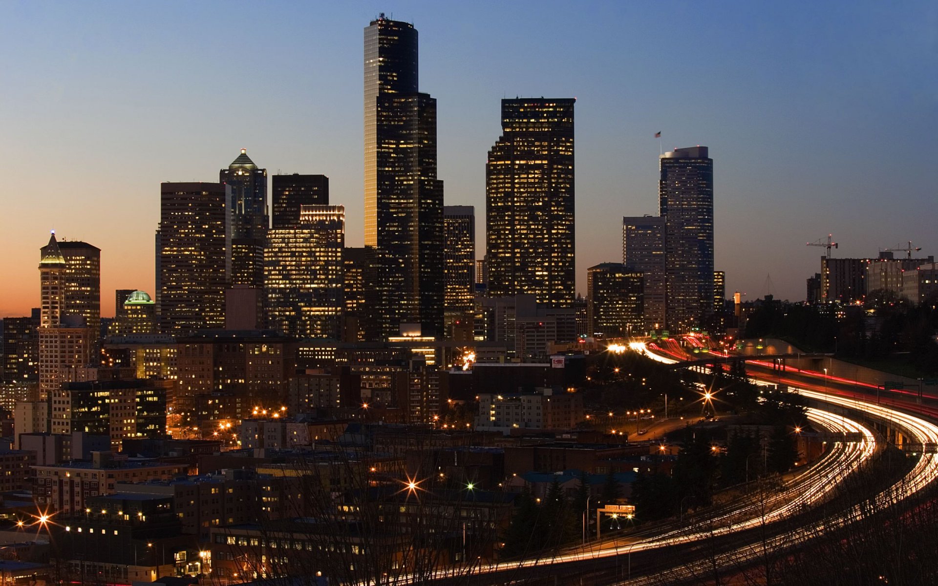 seattle gratte-ciel bâtiments lumières lumières