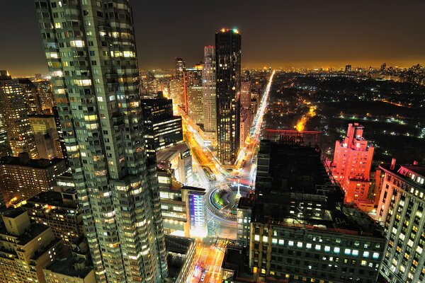 Manhattan nocturno a vista de pájaro