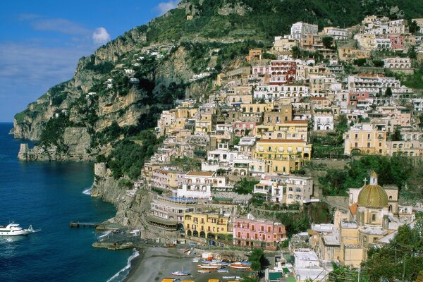 Houses climb the mountain on the Italian coast