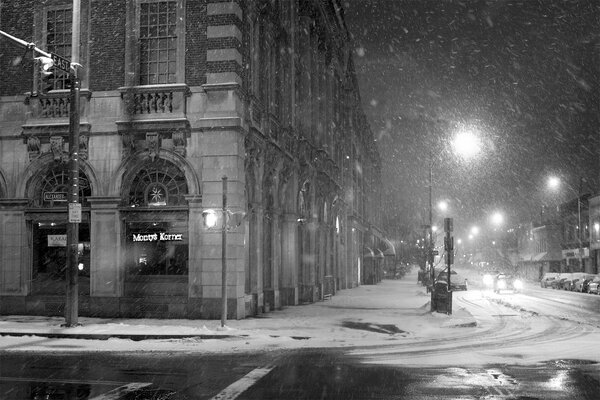 Photo rue ville de neige nuit