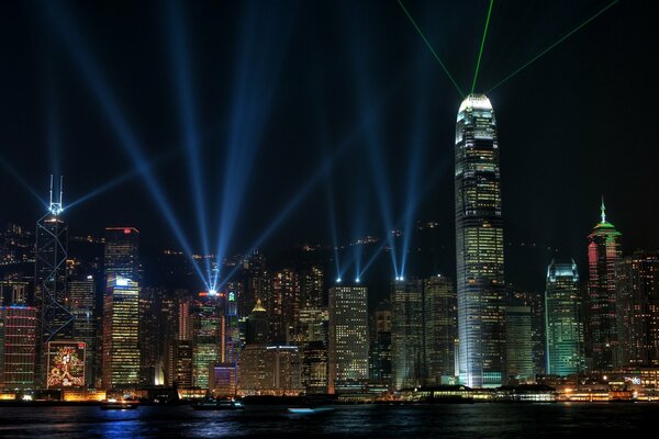 Lights of the towers of Hong Kong at night