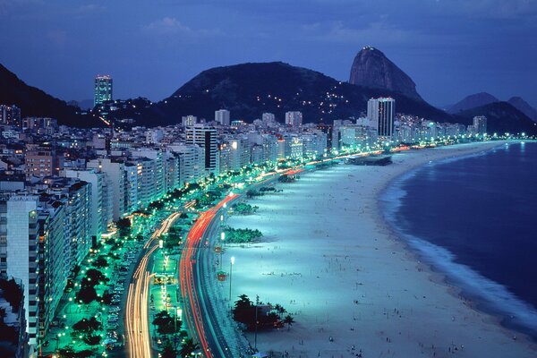 Seaside town. beach. evening lighting