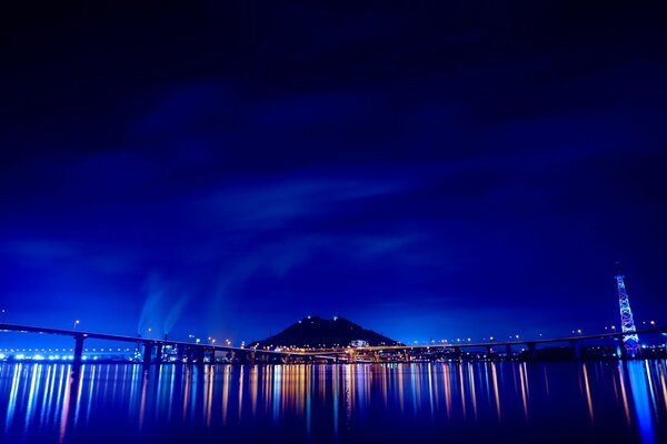 The night bridge lit the lights