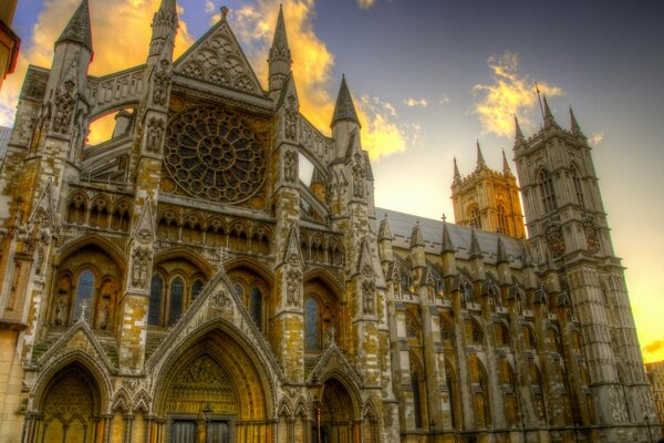 The castle illuminated by the sunset rays of the sun