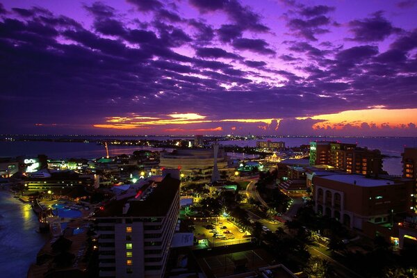 Night Cancun in the evening twilight