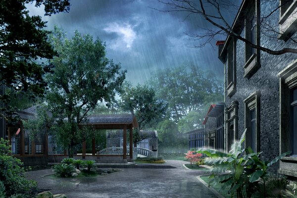 Image of a house in the rain