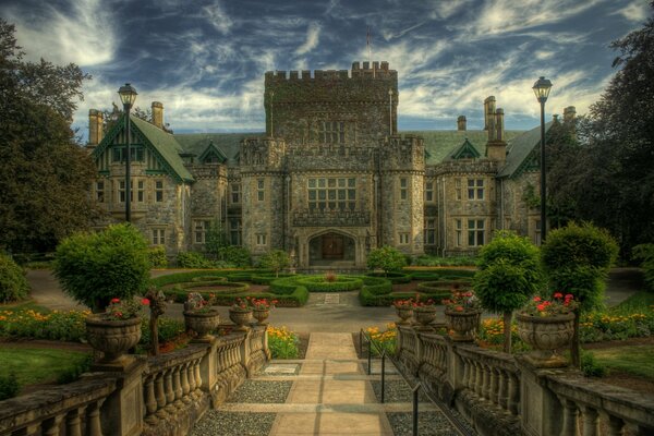 Beautiful castle on the background of clouds