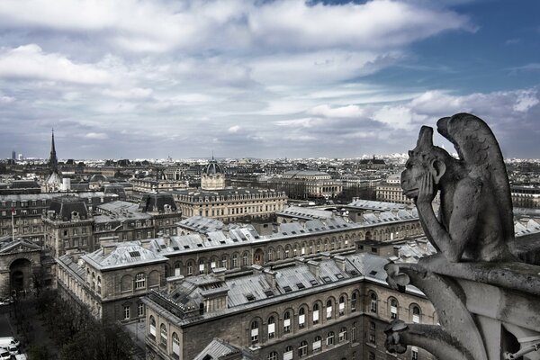 Chmury nad domami Notre dame Paryż Francja