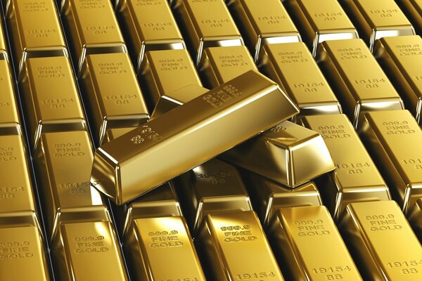 A large number of gold bars