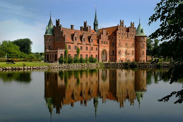 English castle on the lake shore