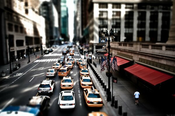 Taxis stand in traffic jams in New York