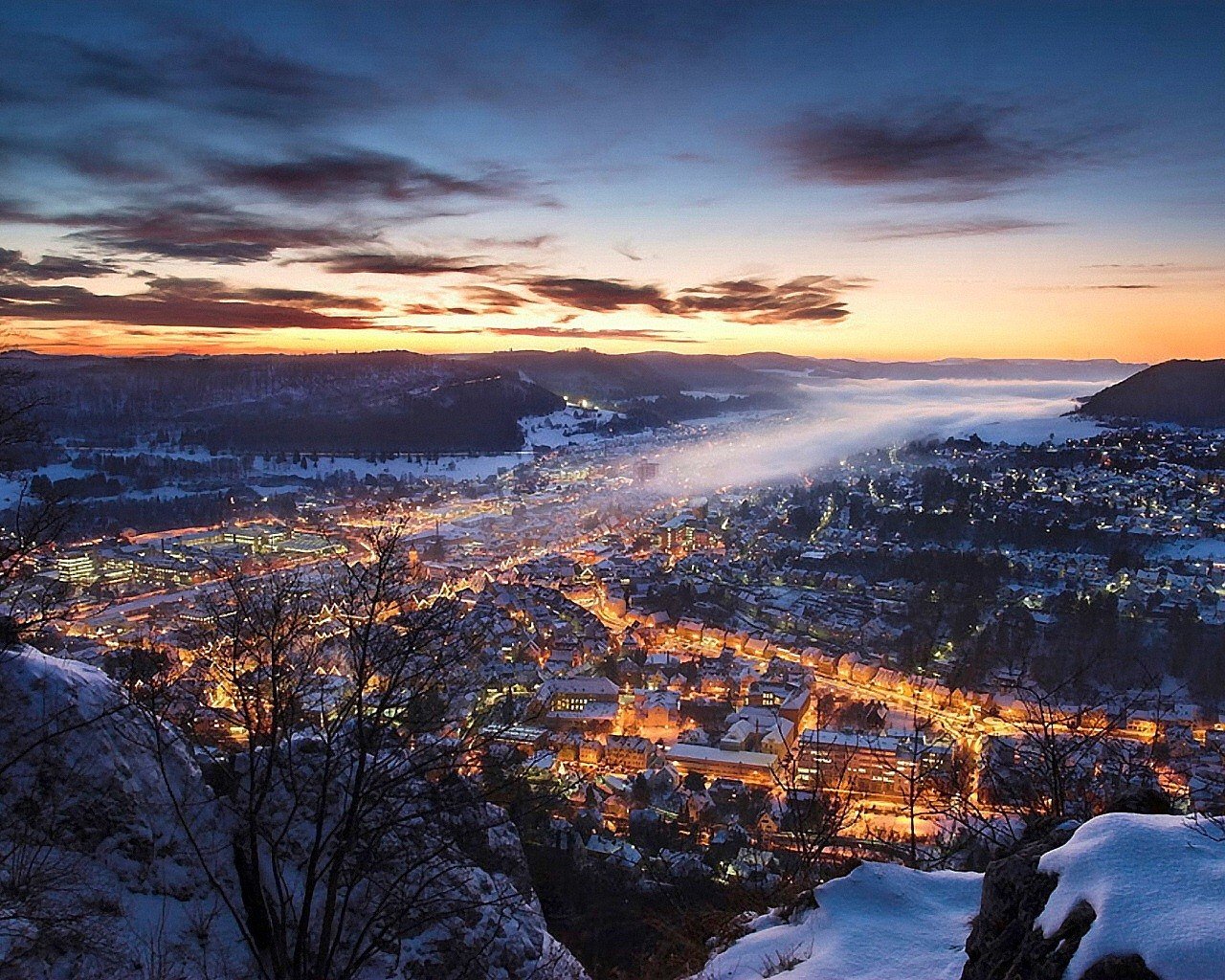 fog winter snow night