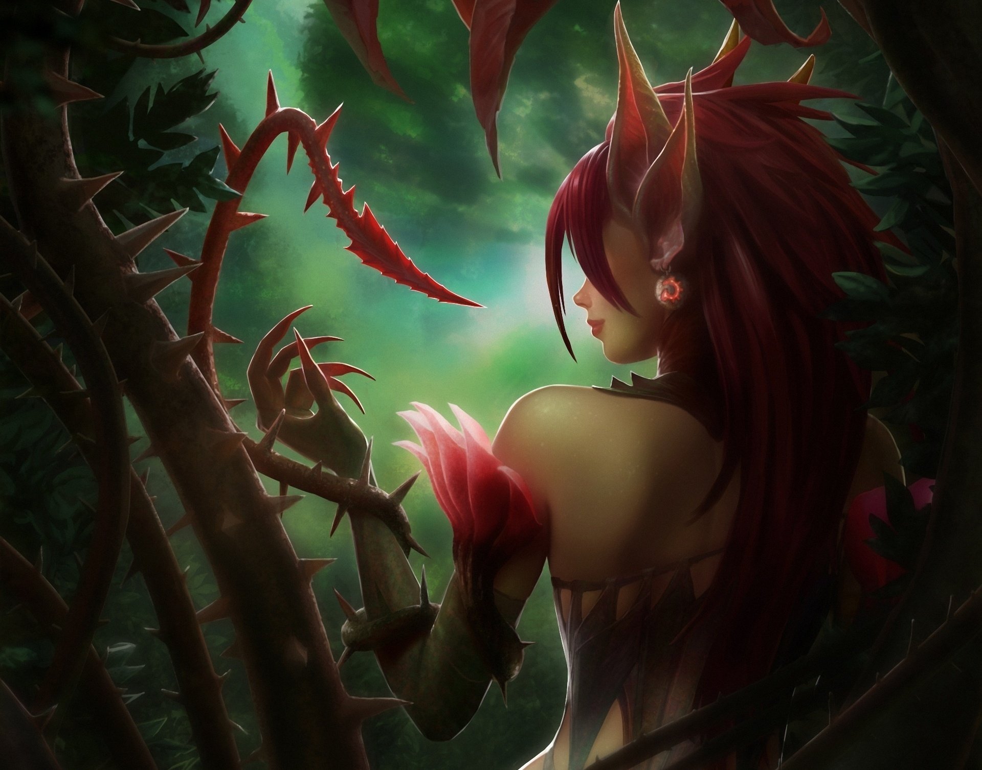 league of legends zyra dziewczyna uszy kolce rośliny plecy